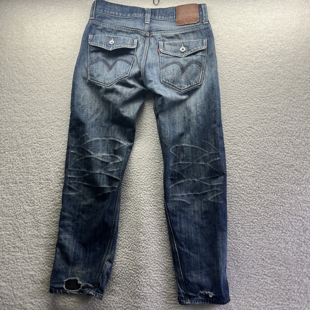 Levis Jeans Mens 33x32 Blue 514 Slim Straight Original Chore Grunge Thrashed Fit - Picture 13 of 16
